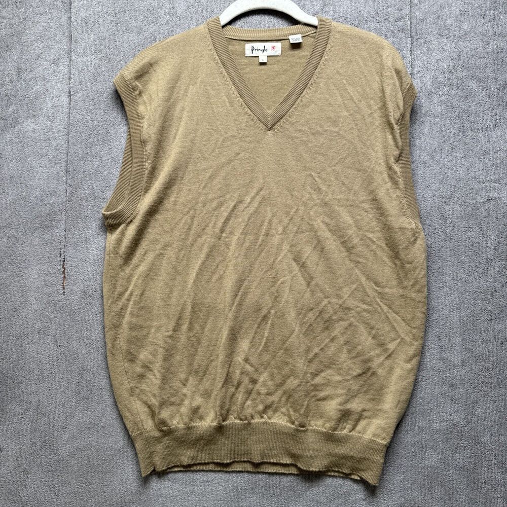 Pringle Vest Mens s 100% Wool Brown V Neck Grandpa‎ Sweater Pullover Beige Tan